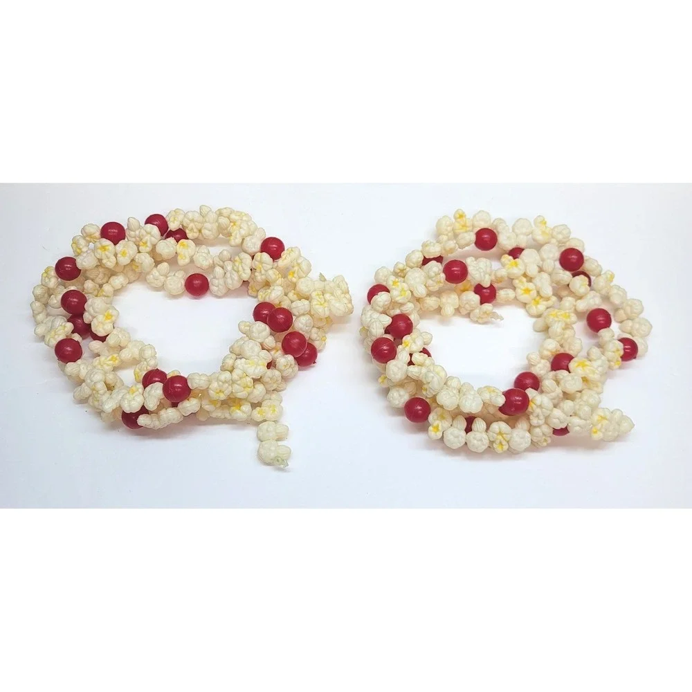 Vintage Plastic Popcorn and Cranberry Christmas Garland 8ft Strands Set 2